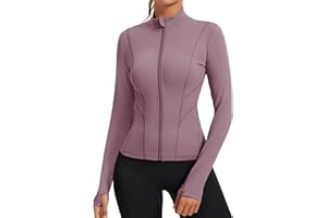 Rapbin Women's Slim Fit Workout Jackets Full Zip Long Sleeve Running Athletic Tops Yoga Shirts with Thumb Holes