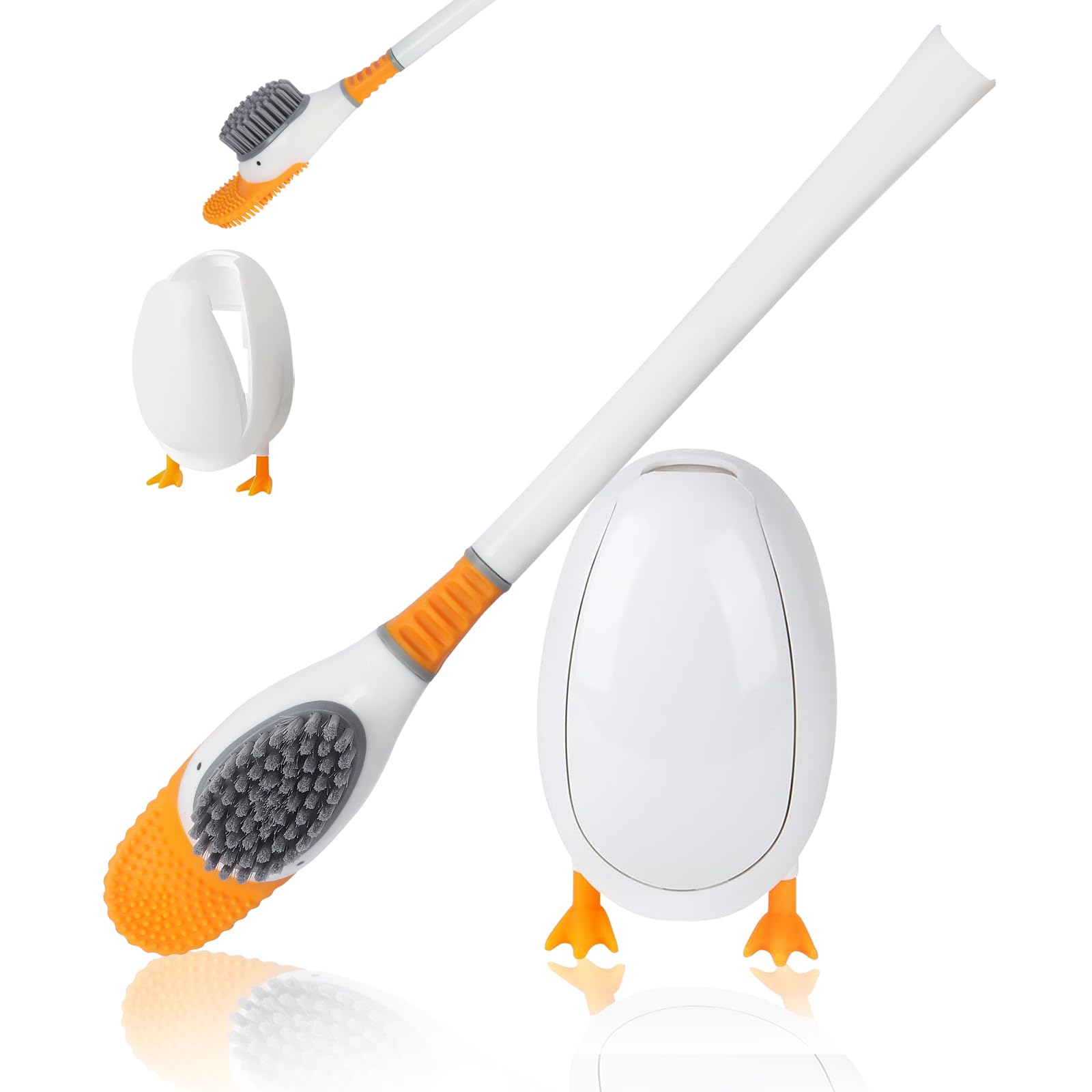 Minicoco Cute Diving Duck Toilet Brush 360° Bendable Brush Head Bathroom Cleaning Tool Vertical and Seat Set Wall Mountable Toilet Brush Bathroom Accessories (White)