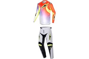 Alpinestars Racer Lucent White/Neon Red/Yellow Fluo Youth Moto Gear Set - Pant and Jersey Combo