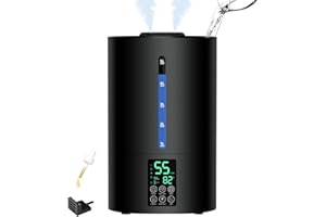 COOLFIQU 5L Humidifiers for Bedroom Large Room Home, Cool & Warm Humidifiers for Plants Mist Top Fill Desk Humidifiers Essential Oil Diffuser, Quiet Humidifiers with Adjustable Mist,360°Nozzle-Midnight Black
