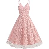 3D Butterfly Applique Tulle Prom Dresses for Women Spaghetti Strap V Neck Cocktail Party Dress Formal Wedding Evening Dress