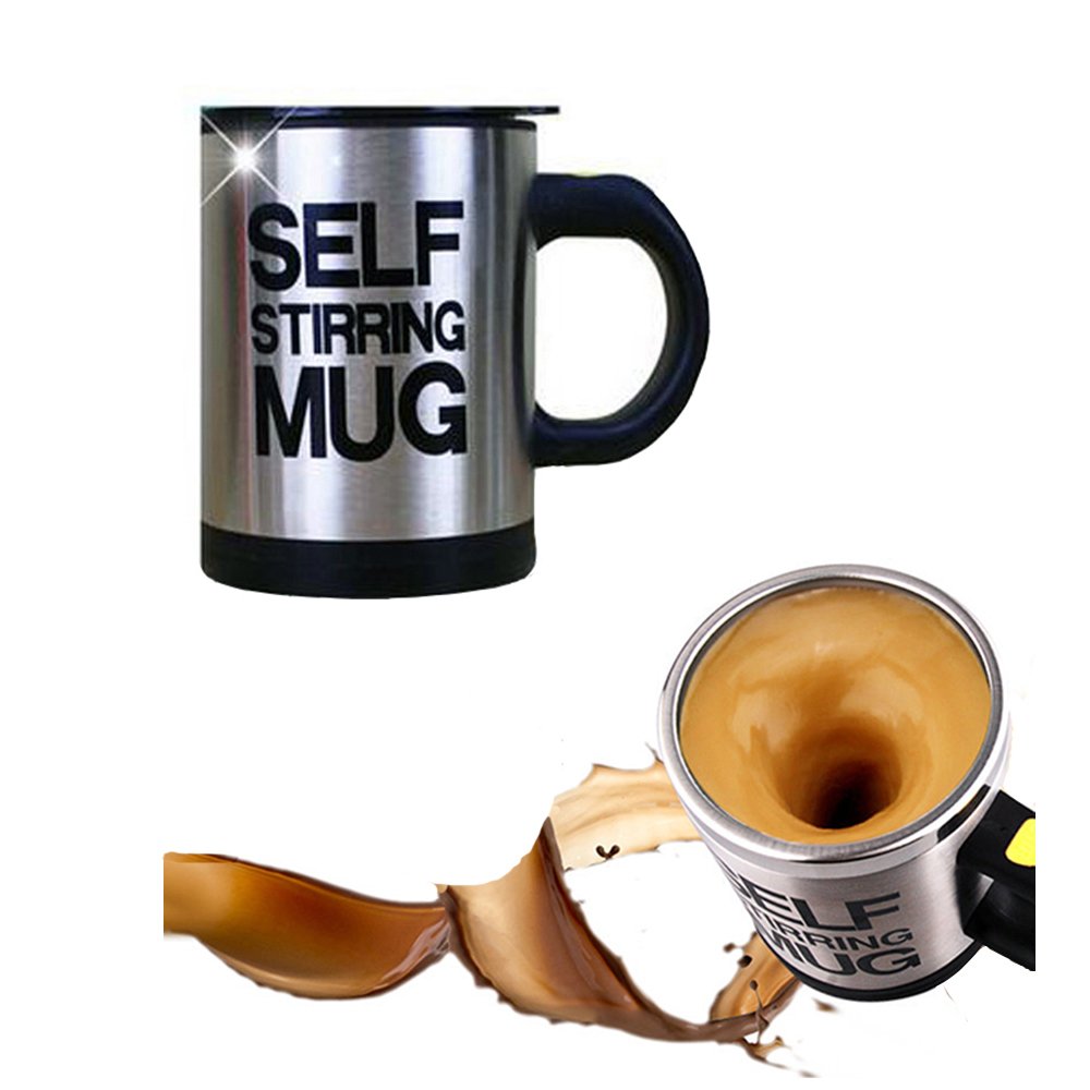 MengshenSelf Stirring Coffee Mug, Stainless Steel Automatic Mixing & Spinning Cup for Morning Travelling Home Office Men and Women MS-A004A Black