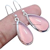Rose Quartz 925 Sterling Silver Teardrop Earrings Gift for Women
