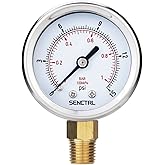 SENCTRL 0-15 Psi Low Pressure Gauge, 2" Dial Size, 1/4 Npt Lower Mount, Waterproof, Stainless Steel Case, for Water Air ATV T