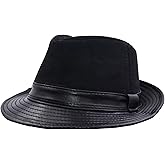 Yosang Genuine Leather Jazz Hat Short Brim Classic Fedora Porkpie Hat