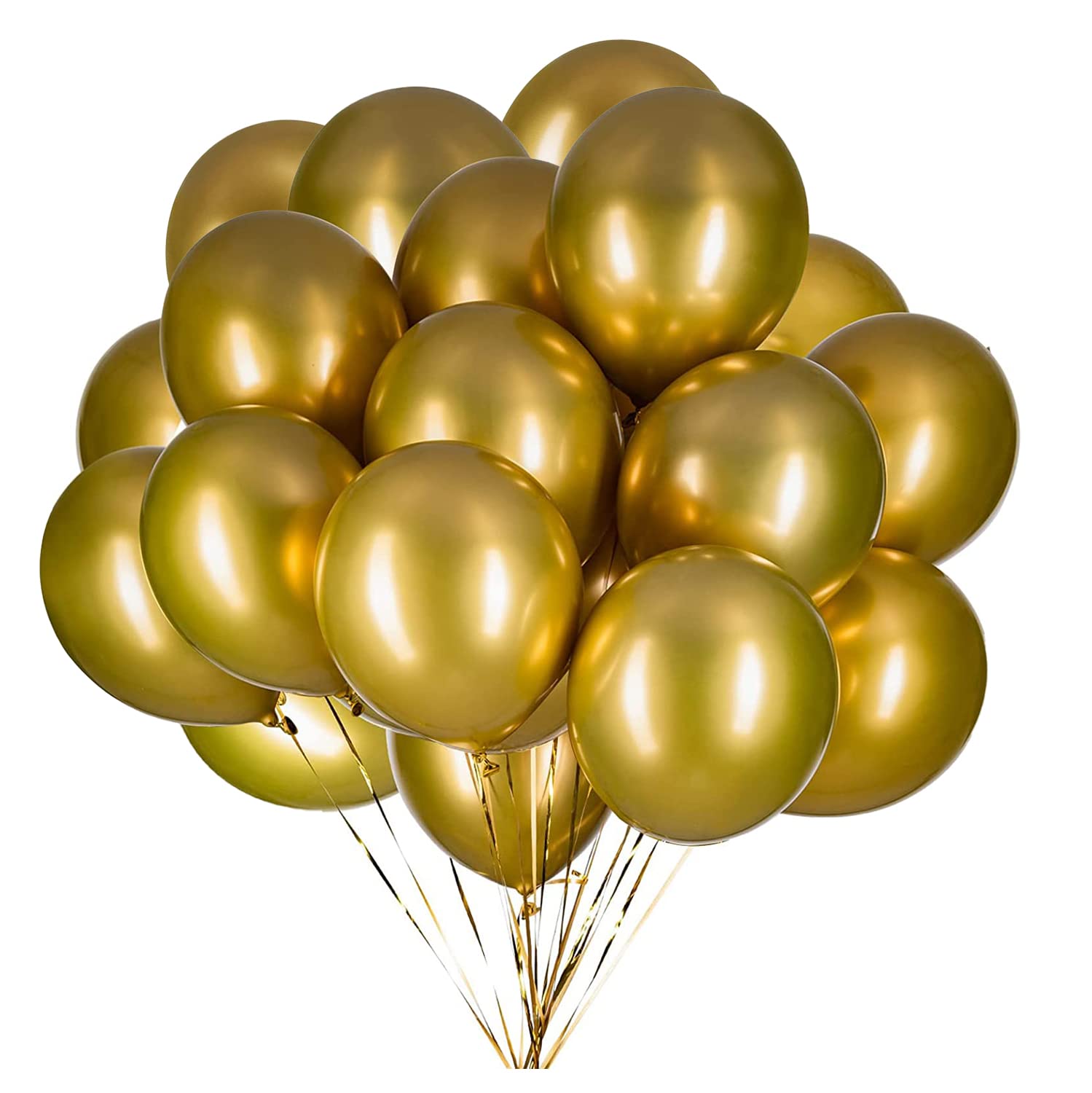Vsosfiza 12inch Gold Metallic Balloons Latex Helium Chrome Balloons Gold Latex Balloons(50Pack)
