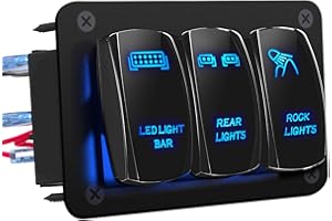 DaierTek LED Light Bar Switch Panel, 3 Gang Rocker Switch Panel, 12V Toggle Switch Panel for Truck Car RZR Jeep RV Automotive