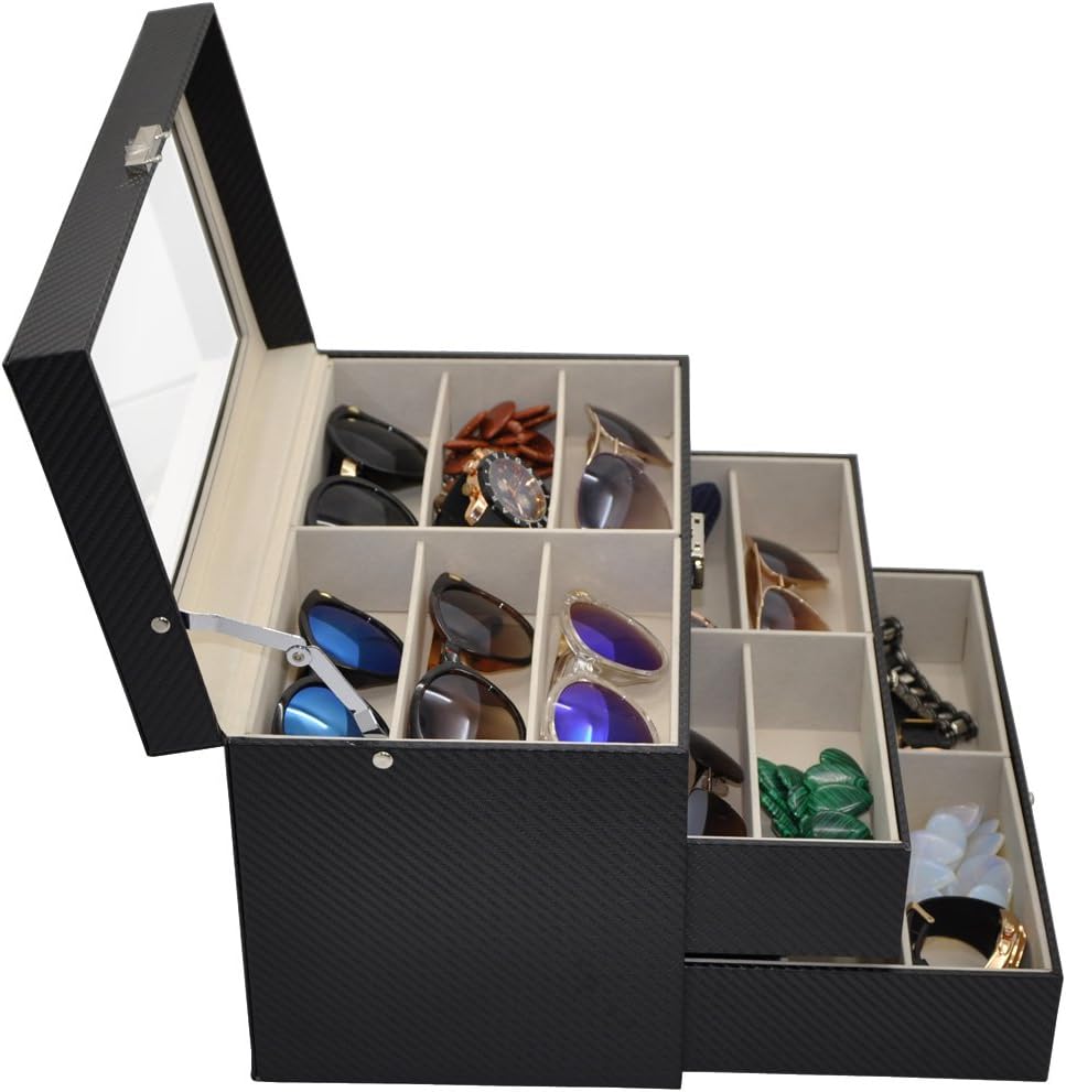 ADTL 3 layer 18 Slots Eyeglass Sunglass Storage Box Display Glasses Textured pattern: Home Improvement