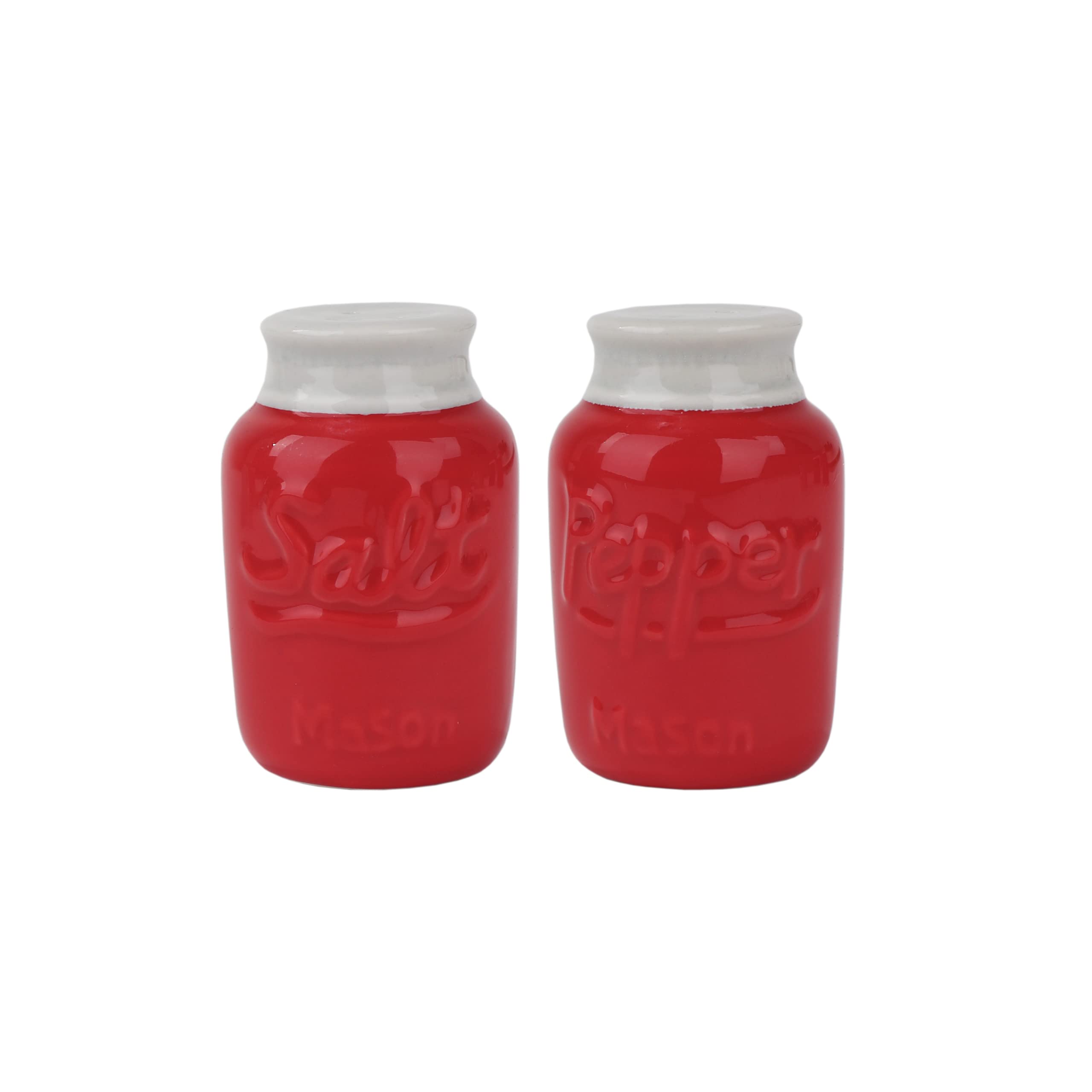 Red Salt and Pepper Shakers Ceramic Mason Jar Spice Jars