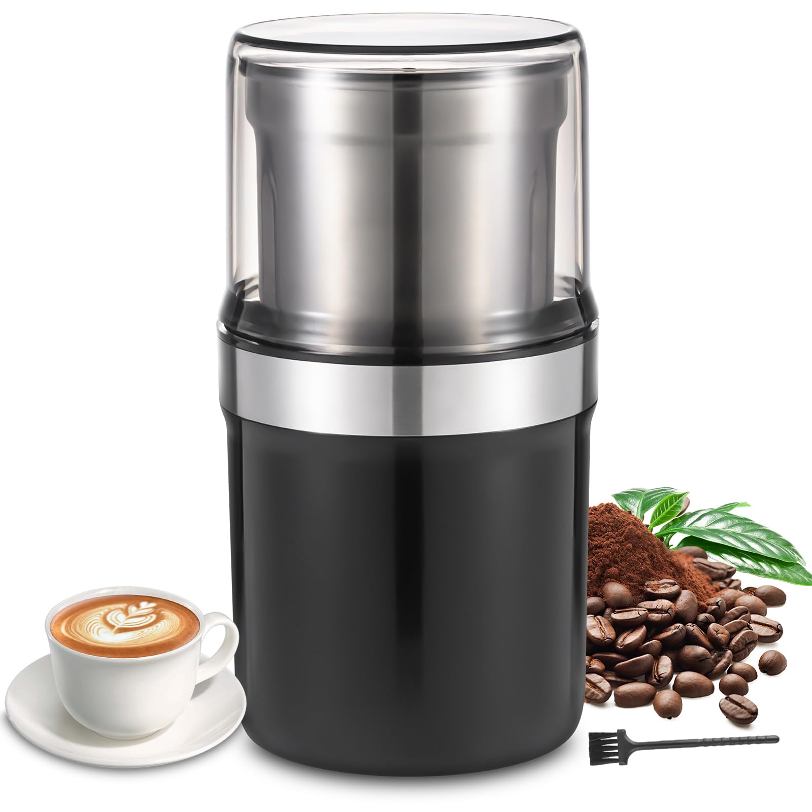FIOUSY Electric Coffee Grinder, with Large Grinding Capacity and Powerful Motor, Coffee Bean Grinder with Detachable Cup, for Beans, Spices, Nuts, Grians, Herbs
