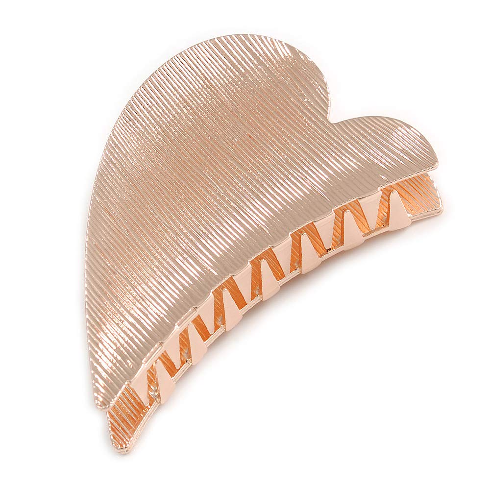 Rose Gold Tone Scratched Heart Hair Claw/Clamp - 65mm Across