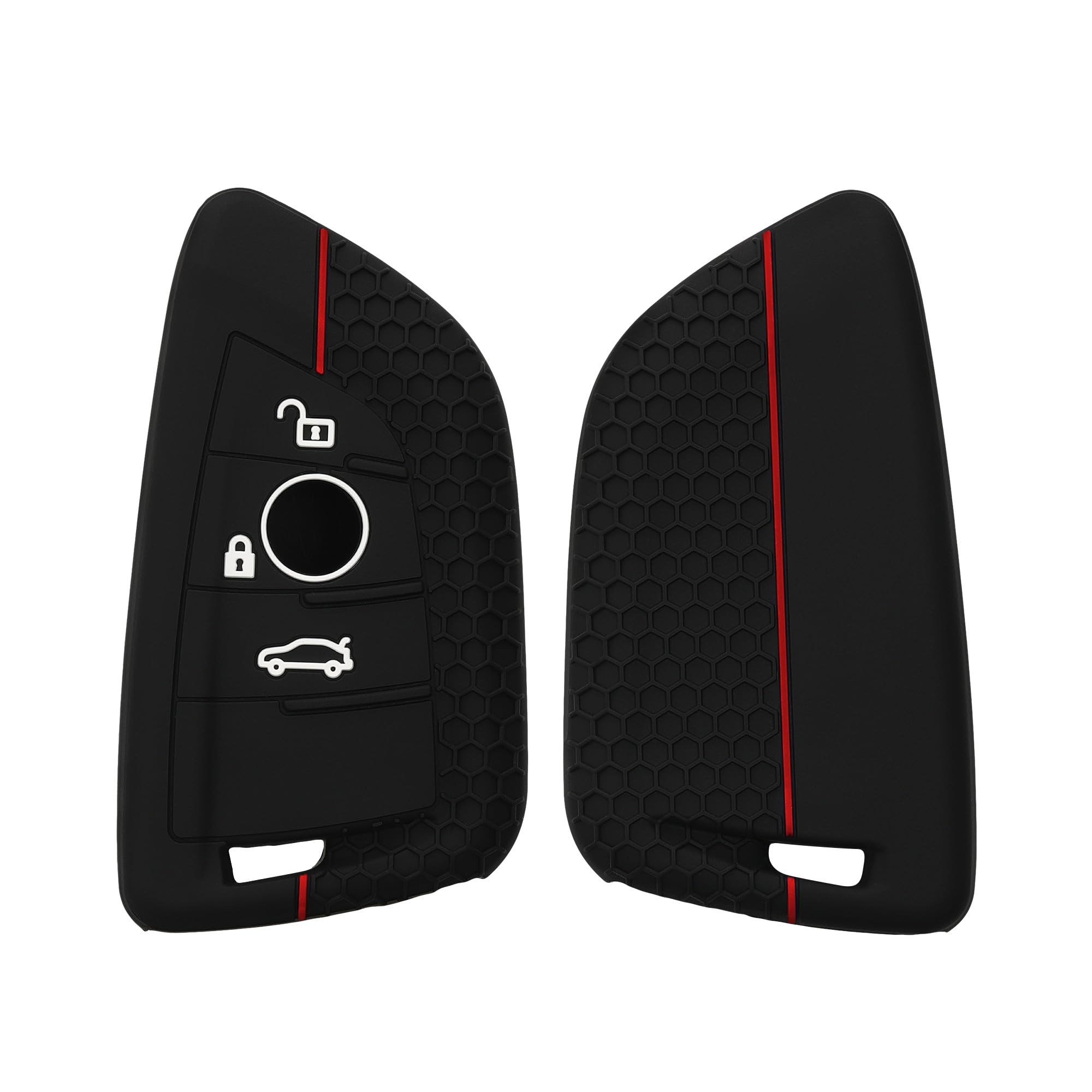 kwmobile Car Key Cover Compatible with BMW 3 Button Car Key Smart Key Key Cover - Silicone Protective Car Key Fob Case - Black/Red
