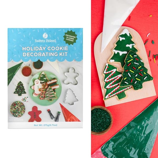 SWEETS INDEED FROSTING KIT PLUS SPRINKLES FROSTING TUBES NOZZLES 11.71 OUNCES PERFECT FOR BAKING AND COOKIE DECOARTING (XMAS DECORATING KIT)