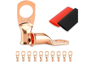 10PCS Battery Cable Ends, 6 Gauge Wire Connectors 3/8 Copper Wire Lugs, Bare Copper Eyelets with Heat Shrink Tubing by HOUSUN