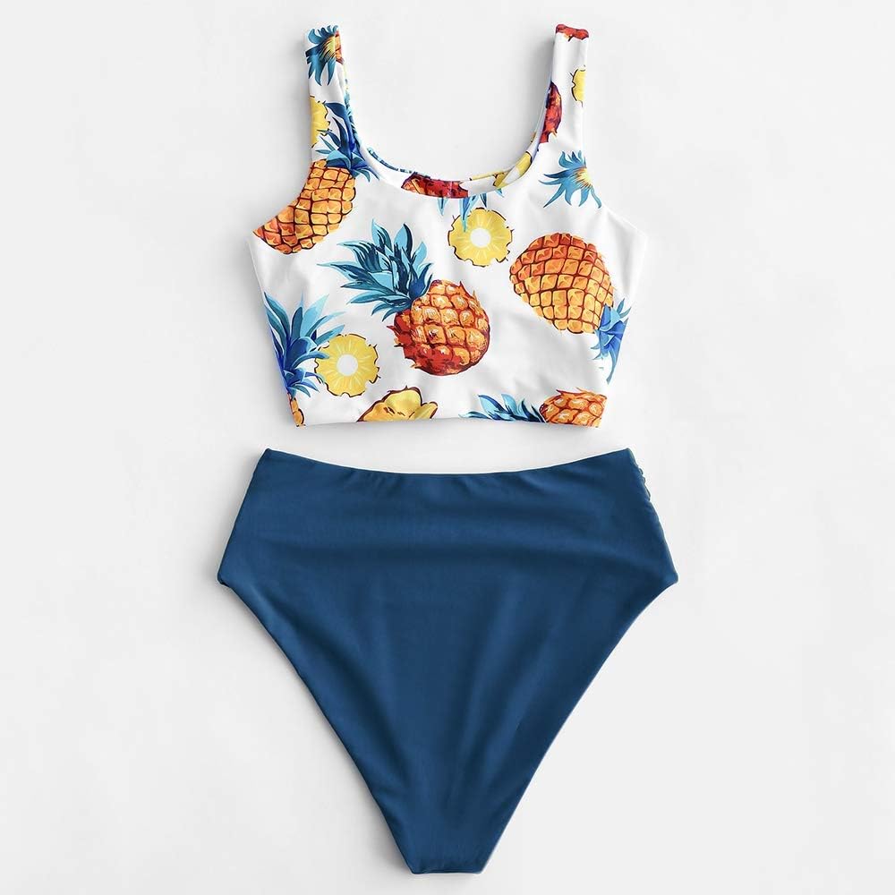 ZAFUL Damen Ribbed Knotted Floral High Waisted Tankini Badeanzug
