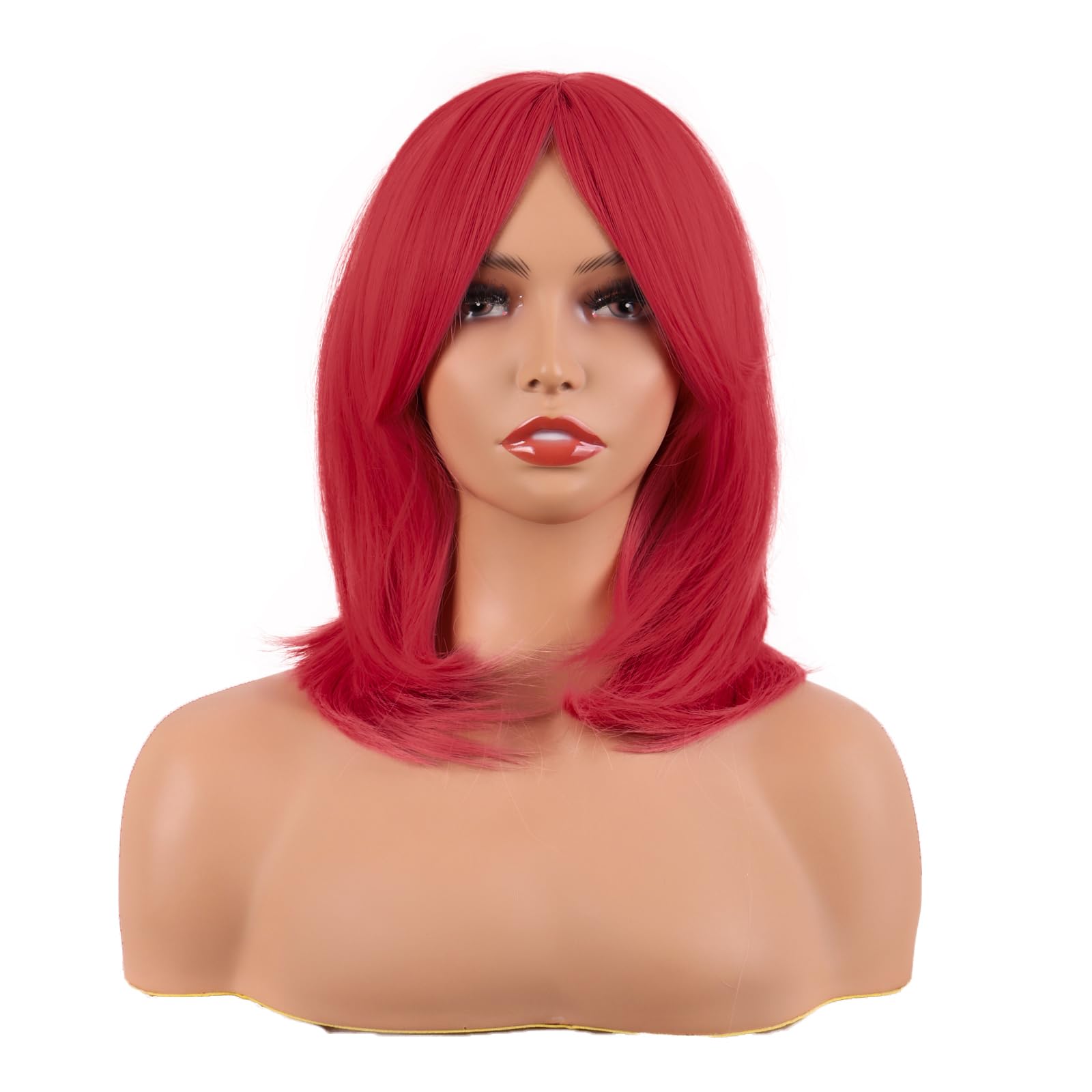MapofBeauty 18 Inch/45 cm Layered Bangs Straight Synthetic Fiber Shoulder Length Hair Daily Use Wig (bright Red) — image 1