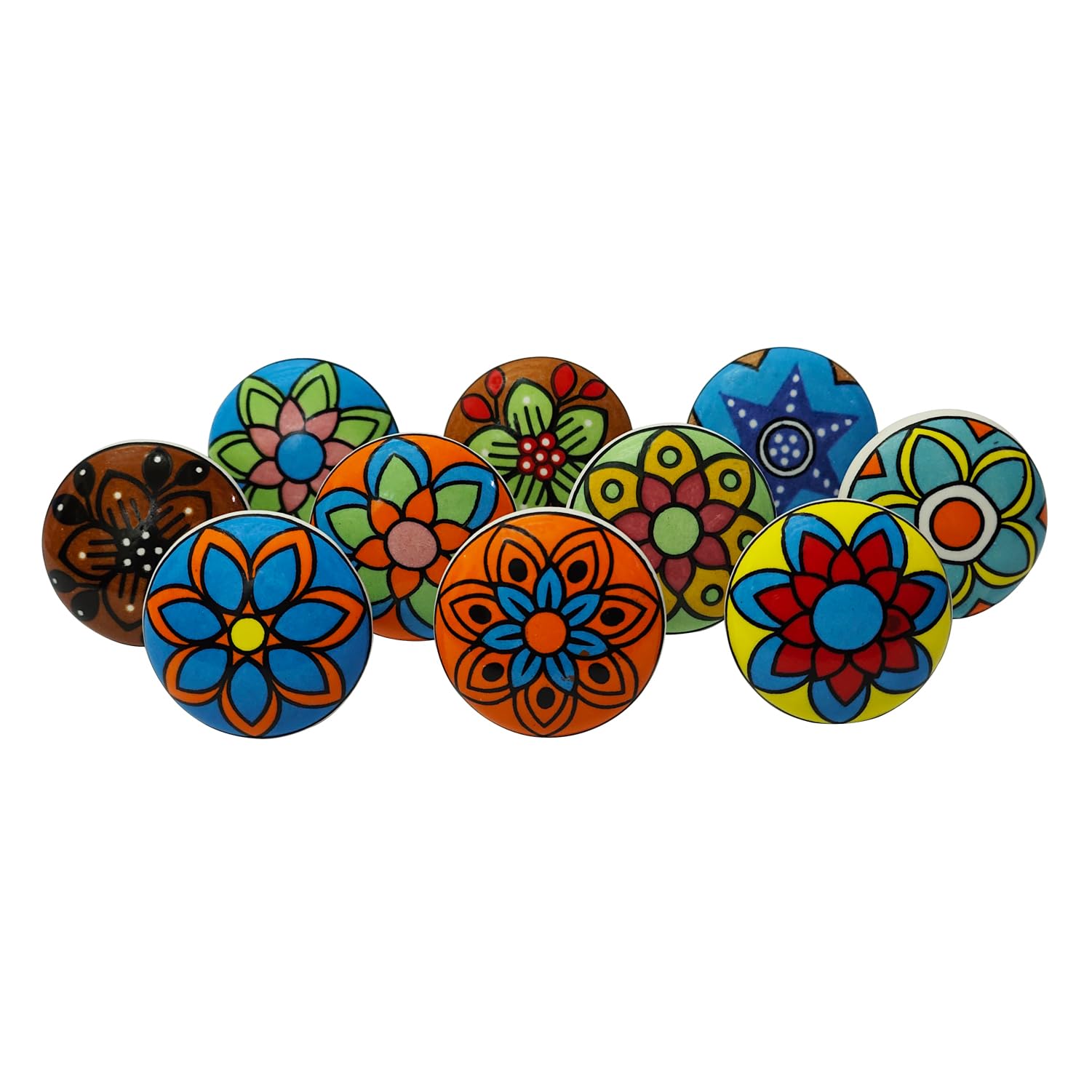 Royal Kraft Vintage Printed Ceramic Pull Knobs for Kitchen Cabinet, Door & Drawer, Wardrobe, Cupboard (Set of 10) Sknob006 — image 1