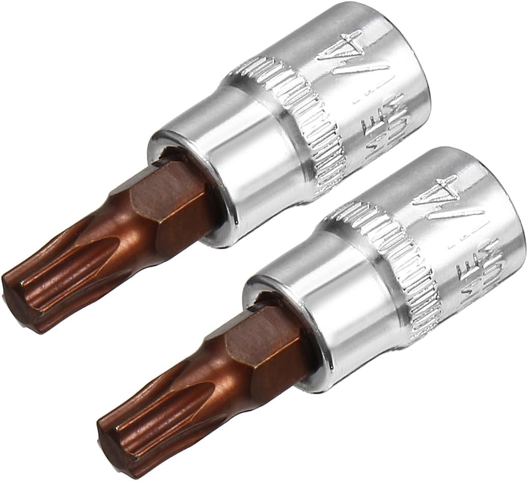 sourcing map 2pcs 1/4" Drive x T30 Torx Bit Socket, S2 Steel Bits CR-V Sockets 1.5" Length Use with Ratchet Wrench, Slide Bar