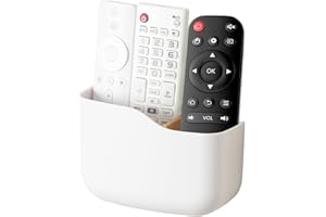 SUNFICON Adhesive Remote Control Holder Wall Mount Media Player Controller Holder Universal TV Remote Organizer Caddy Box Tray Easy Phone Charging Home Office Desk Nightstand White
