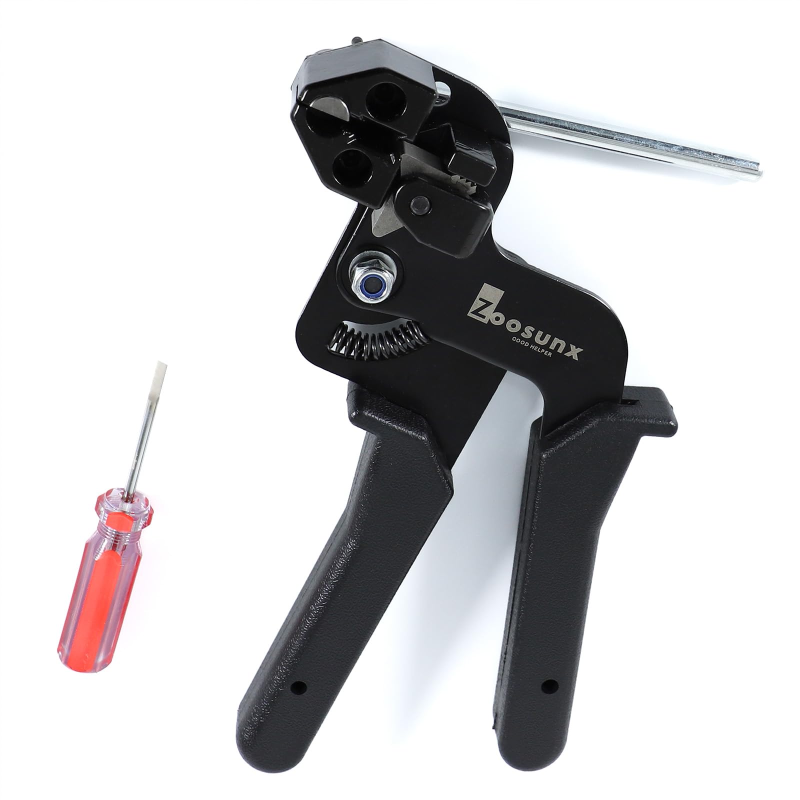ZOOSUNX Metal Zip Tie Gun with Release Tool, Professional Stainless Steel Cable Tie Tool, Heavy Duty Tensioning & Flush Cutting Gun, SKD11 Steel Blade, for Exhaust Heat Wrap, Fences & Pipes