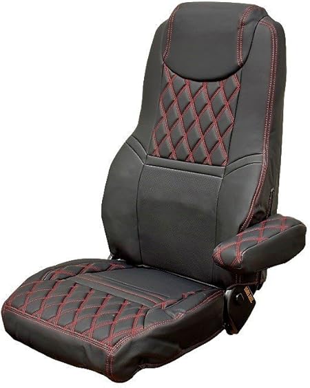Amazon 車種別シートカバー運転席用 日野大型newプロフィア H15 12 H29 4 用 車種専用なのに驚きの を実現低反発ウレタン入ダブルステッチキルト ブラック黒 糸レッド赤 シートカバー 車 バイク