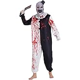 SAEWTINOR 5 PCS Art the Clown Costume Jumpsuit Outfit Halloween Men Cosplay Terrifier Costume with Mask Knife Gloves