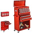 8-Drawer Rolling Tool Chest, High Capacity Tool Chest Tool Cabinet with Keyed Locking System, Removable Tool Box Organizer, Tool Box with Sliding Drawers and 4 Wheels for Workshop Garage (Red)