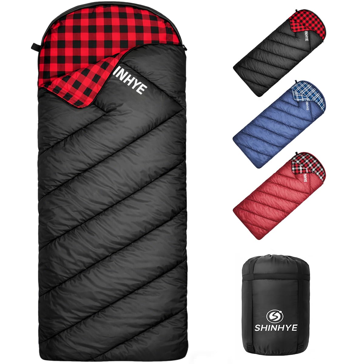 Photo 1 of SHINHYE Kids Sleeping Bag for Cold Weather (45°F) - Lightweight, Waterproof & Compact Flannel Bag for Camping. Fits Youth 10-12 Years (4'7" to 5'5"), Black