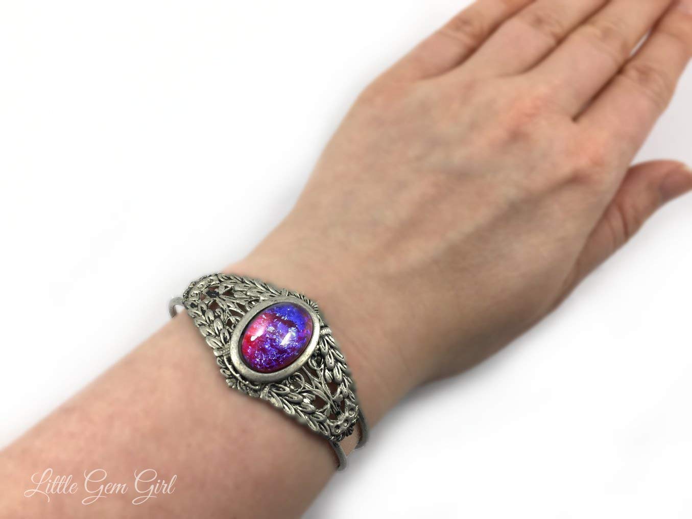 Czech Glass Mexican Opal Dragons Breath Renaissance Cuff Bracelet Medieval Bracelets Handcrafted Artisan Jewelry