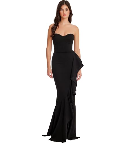 Dress the Population Women's Jordan Plunging Drape Front Sleeveless Long Gown with Slit Dress, Black, XXS : Clothing, Shoes & Jewelry