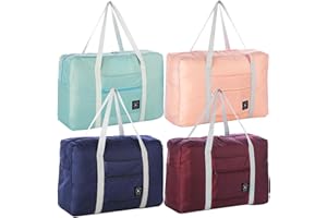 INVODA 4PCS Foldable Travel Duffel Bag Tote Carry on Luggage Bag Spirit Airlines Personal item Sports Gym Bag Water Resistant Weekender Overnight Bags for Women and Men (Mix Colors)