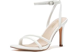 LULLASONG Women's Heels Strappy Ankle Strap High Heels 3.5 Inch Heeled Square Open Toe Sandals for Women