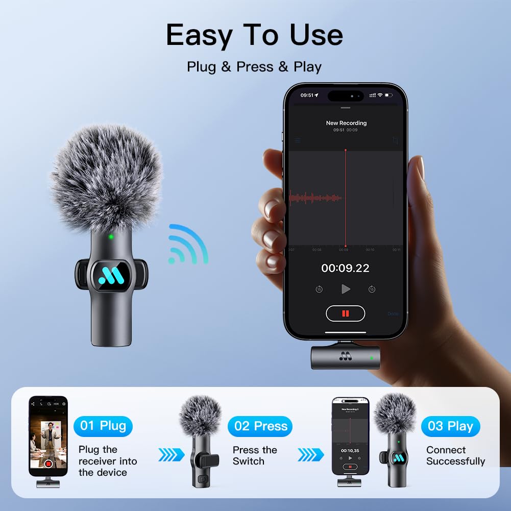 Leettus 2pcs Dual Receivers Mini Microphone for iPhone iPad Android Video Recording,Lavalier Wireless Microphones for Game,Live Streaming,Interviews,YouTube,TikTok,Vlog