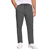 COOFANDY Mens Casual Cotton Pants Regular Fit Elastic Waist Drawstring Twill Straight Leg Chino Pants Dark Grey
