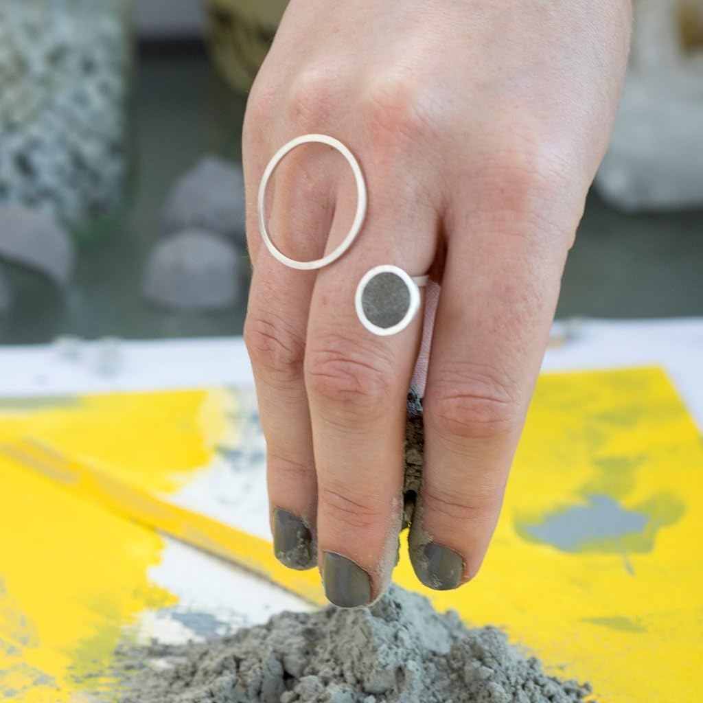 Handmade Asymmetrical Concrete and Silver Statement Ring