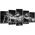 Biuteawal - Black and White City Wall Art Nature Lightning Strikes in The Clouds Painting on Canvas Storm Cityscape Picture Print for Home Office Bedroom Decoration