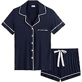 Joyaria Womens Cooling Bambo Viscose Pajamas Short Sleeve Button Down Pj Shorts Set Ultra Soft Summer Sleepwear-Small-XXL