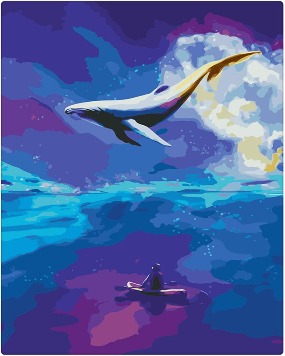 Paint by Numbers Canvas Paints Brushes Kits, Big Whale Acrylic DIY Painting 16x20 inch