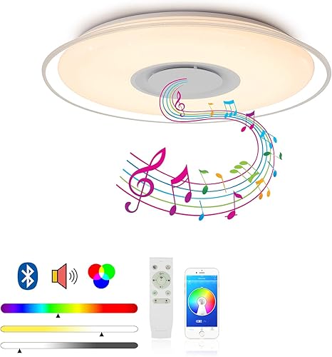 makelong led deckenleuchten mit bluetooth lautsprecher 36w 450mm 3000lm smartphone app und fernbedienung musik abspielen helligkeit und farbe einstellen 3000 6500k rgb nachtlichtmodus amazon de beleuchtung