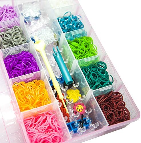 4300+ Quality Rubber Bands Refill Set, Loom Bands Organizer + 4200 Premium Loom Bands in over 20 Different Colors, + over 90 S Clips, + 10 Charms