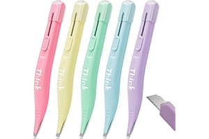 THINKLEARN 2-in-1 Staple Remover Tool and Box Cutter, Auto-Retractable Utility Knife with Staple Puller Remover Tool for Office, School, Teacher Supplies, Pastel Colors, 5 Pack