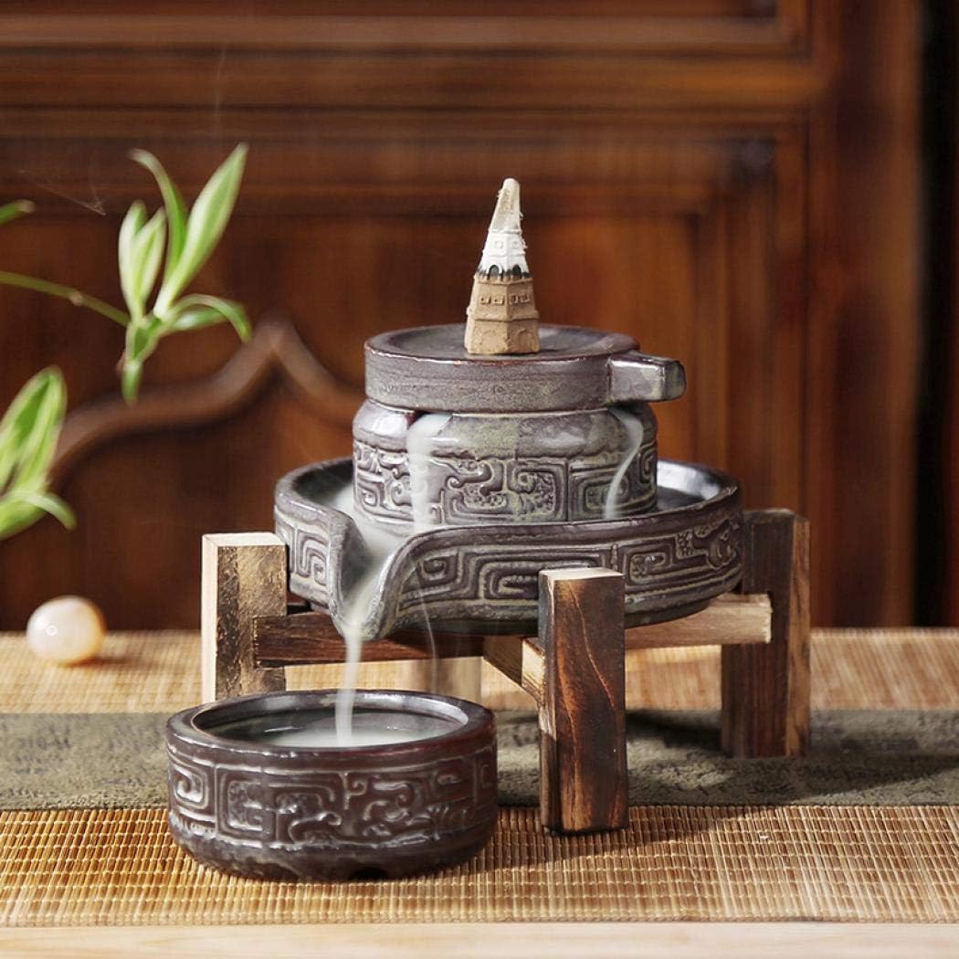 Incense Stick Holder, Backflow Incense Cones Ceramic Incense Holder Backflow Incense Burner Incense Burner for Home Office Gift Free 10 Frankincense Brown 10x9.5CM Brown