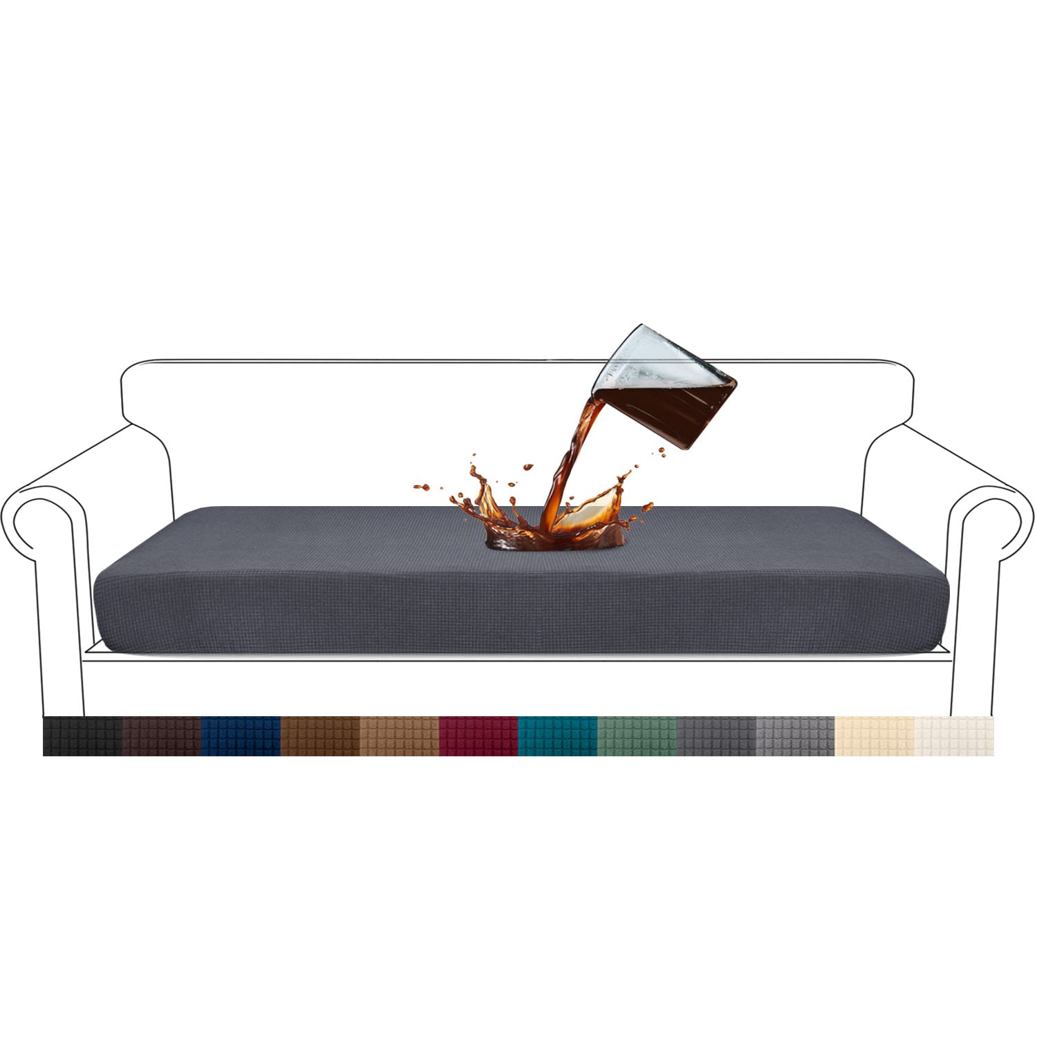 Granbest Premium Water-Repellent Sofa Seat Cushion Covers High Stretch Jacquard Fabric Couch Seat Slipcover Protector for 4 seater sofa (4 seater, Grey)