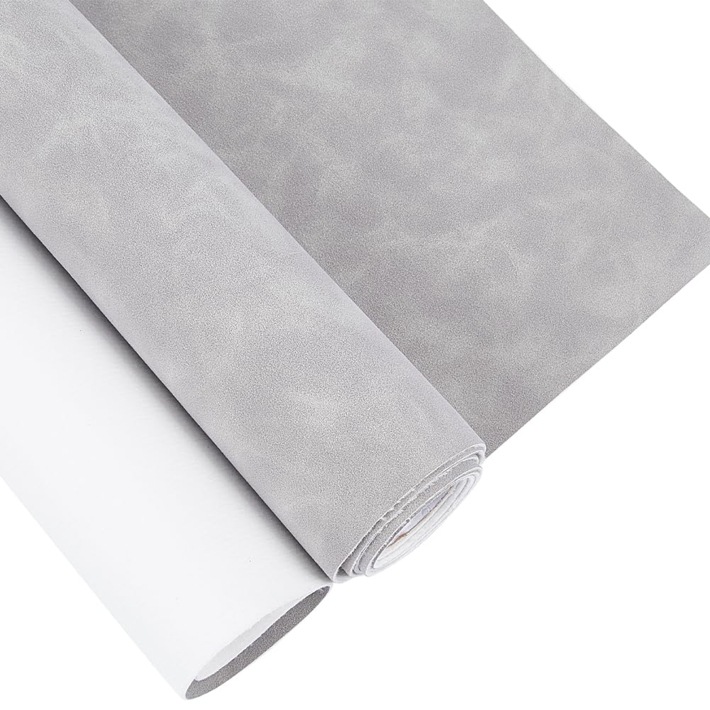 GORGECRAFT 135x30cm Faux Suede Fabric 1mm Thick Leather Fabric Soft Synthetic PU Leather for DIY Sewing Crafts Handbag Wallets Hair Bows Sofa Seat Covers Patch Making Tooling Workshop, Light Grey