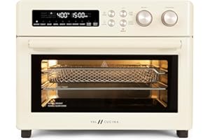 VAL CUCINA Retro Style Infrared Heating Air Fryer Toaster Oven, Extra Large Countertop Convection Oven 10-in-1 Combo, 6-Slice Toast, Enamel Baking Pan Easy Clean with Recipe Book, Almond Yellow Color