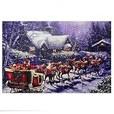LED Lighted Santa and Reindeer Making Deliveries Christmas Canvas Wall Art 15.75