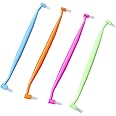 HRASY Orthodontic Toothbrush Double-Ended Interspace Brush Tiny Small Soft Trim Head and Flat Head End Tuft Toothbrush for Braces and Teeth Detail Cleaning, 4 Pieces (4 Colors B)