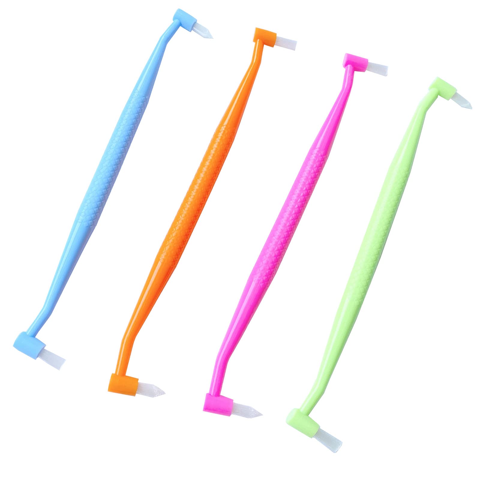 HRASY Orthodontic Toothbrush Double-Ended Interspace Brush Tiny Small Soft Trim Head and Flat Head End Tuft Toothbrush for Braces and Teeth Detail Cleaning, 4 Pieces (4 Colors B)