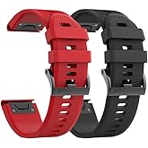 Notocity Compatible with Fenix 5X Watch Bands 26mm Silicone Watch Strap for Fenix 5X/Fenix 5X Plus/Fenix 6X/Fenix 6X Pro/Fenix 7X/Fenix 3/Fenix 3 HR/Tactix/Descent MK1/D2 Delta PX/D2 Charlie(Black-Red)
