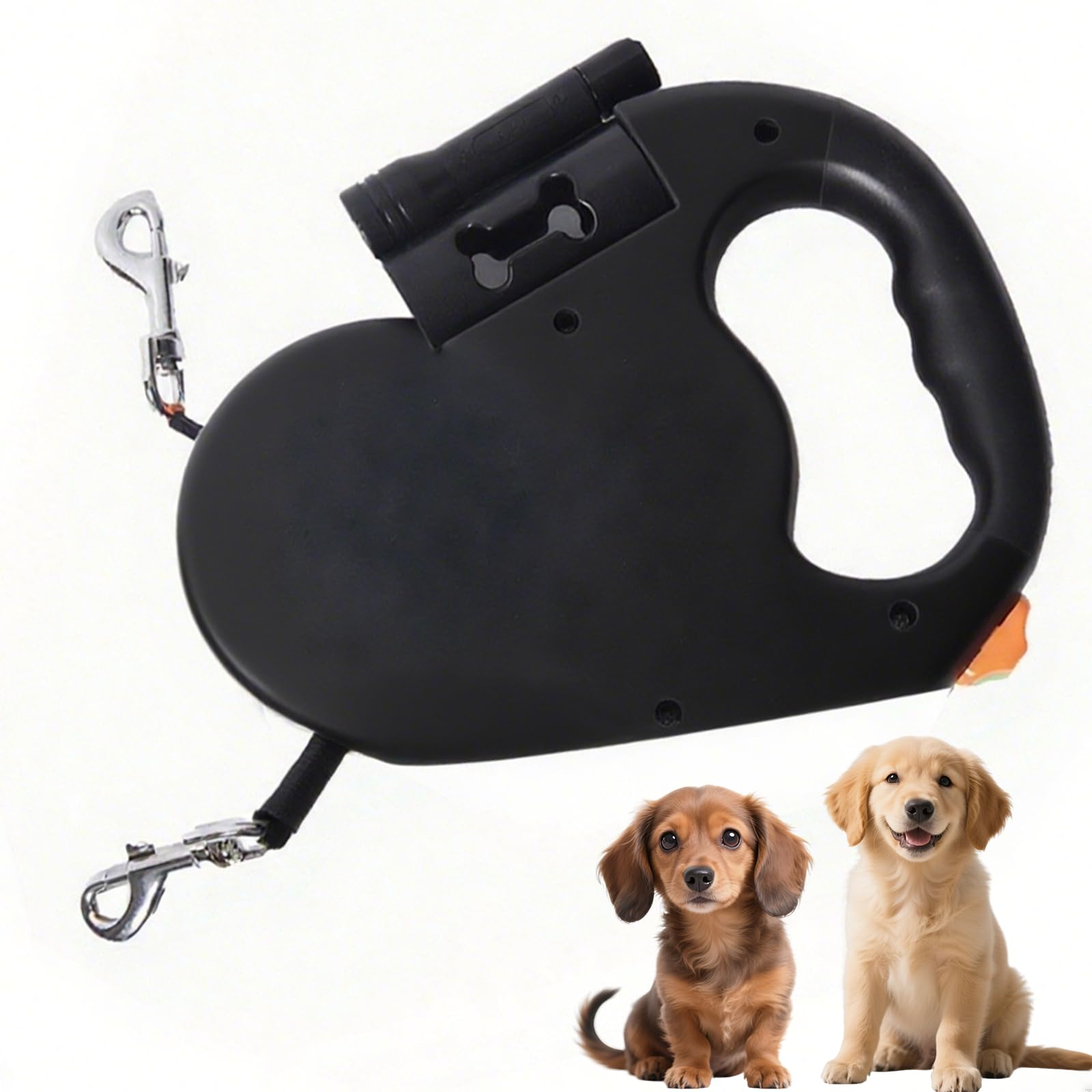 Photo 1 of Dual Retractable Dog Leash, Double Dog Leash with LED Lighting, Garbage Bag Box, 10FT Double-Sided Reflective Woven Tape for Two Medium Small Dogs Up to 30 Lbs(Black)